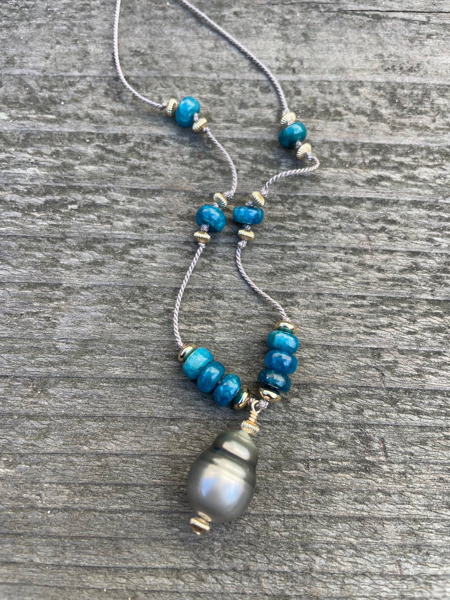 Silk Apatite and Tahitian Pearl Necklace