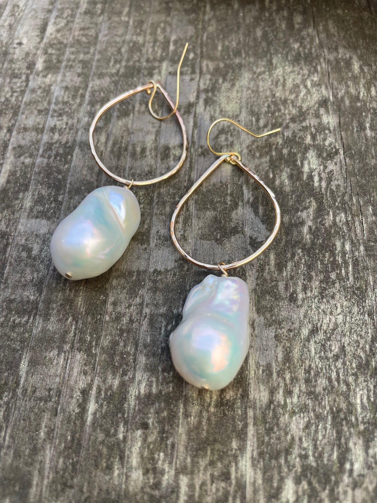 Luminous Flames: Fireball Baroque Pearl Teardrop 14K Gold Filled Hoop Earrings
