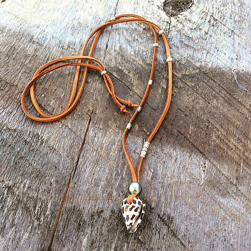 Paniolo Tahitian Pearl and Cone Shell Talisman