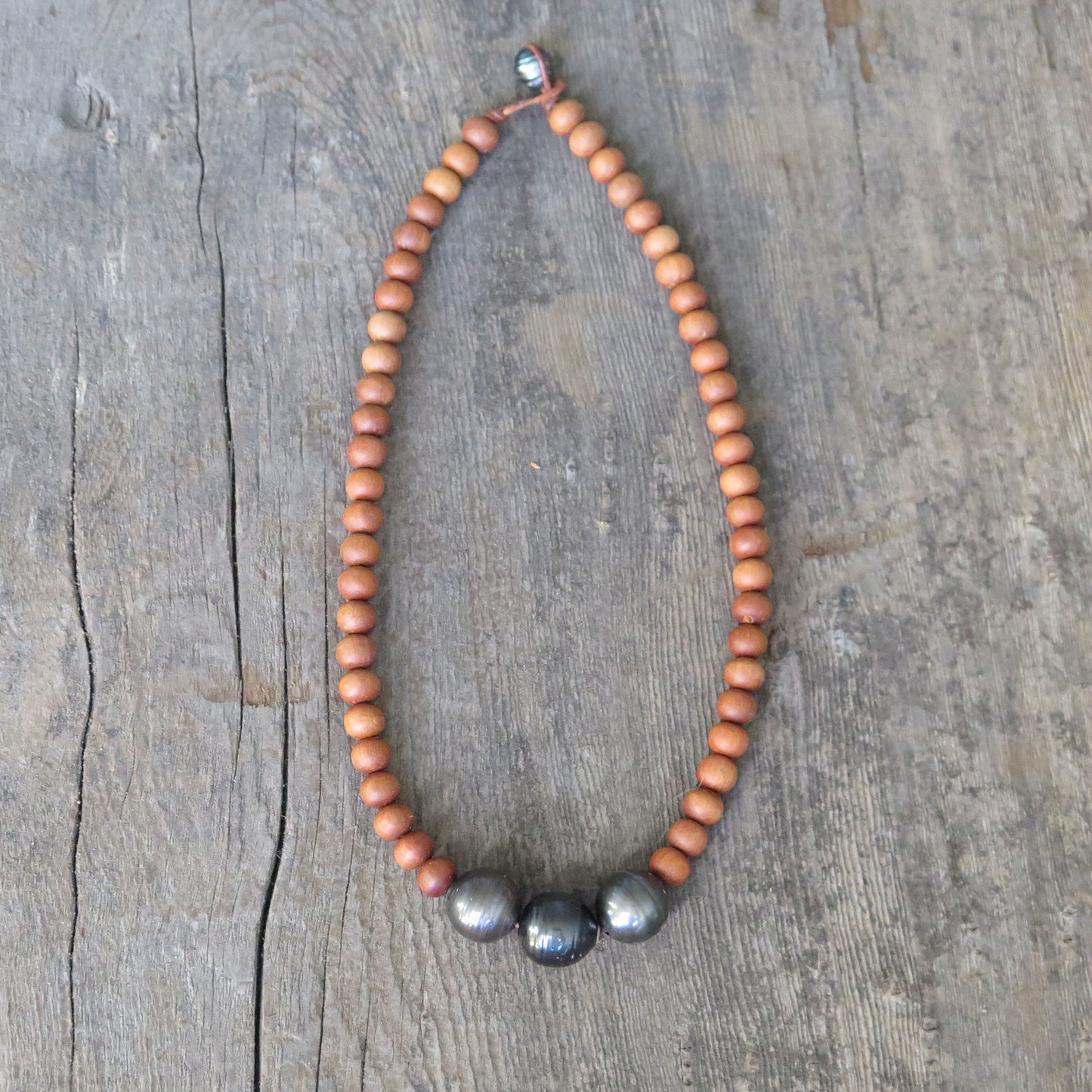 Sacred Tide Choker Tahtian Pearl and Sandlawood Mala Necklace