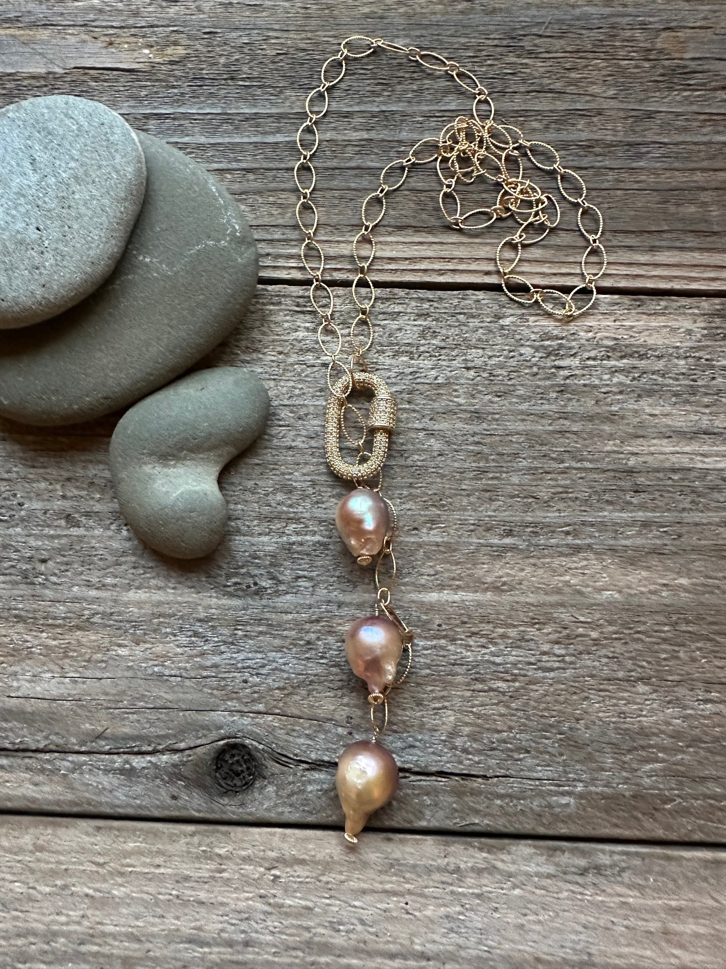 Aurora Fire Gold Filled Fireball Pearl Lariat