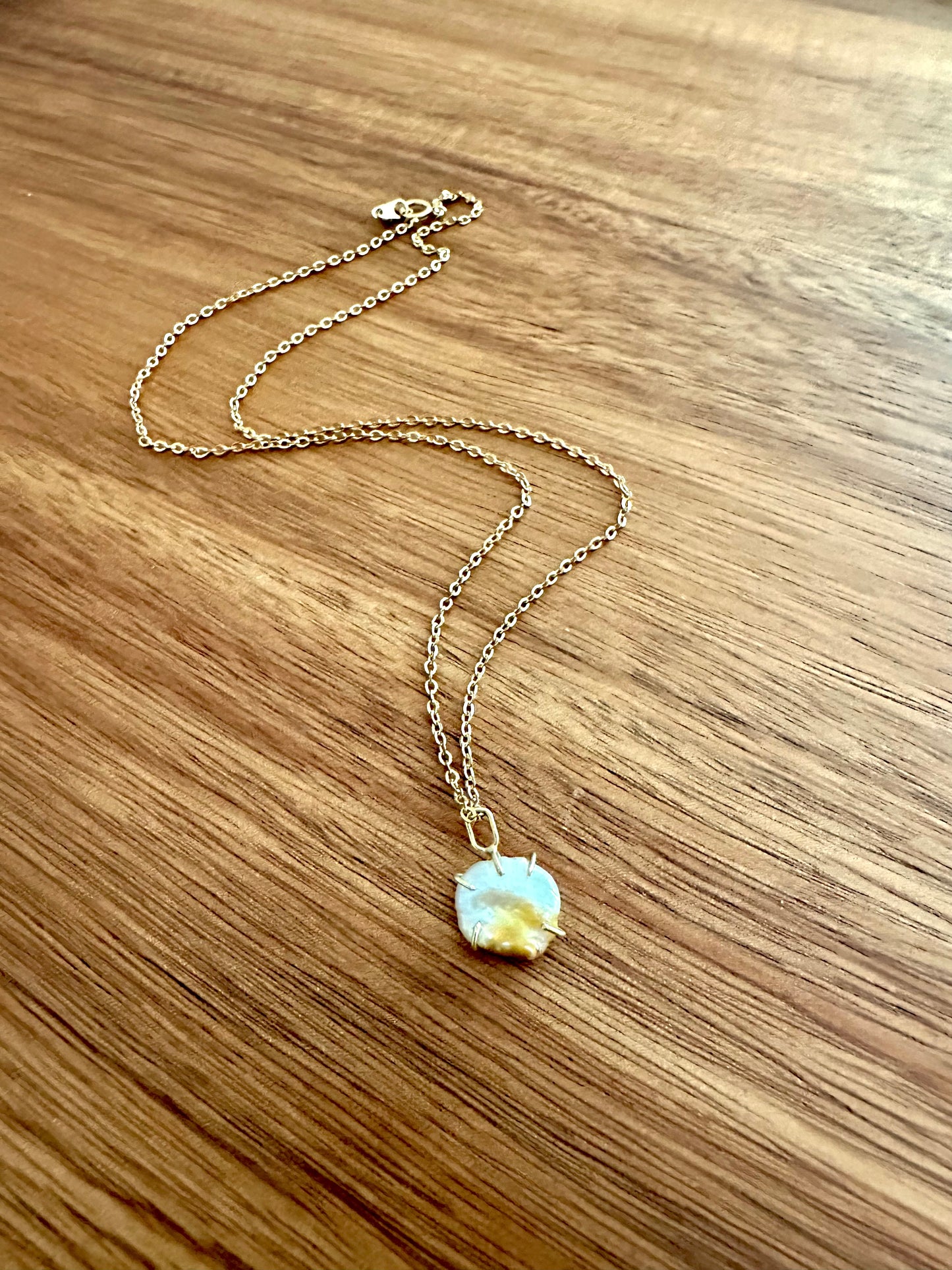 Mermaid's Treasure: Handcrafted 14K Gold Prong Set Keshi Pearl Pendant Necklace