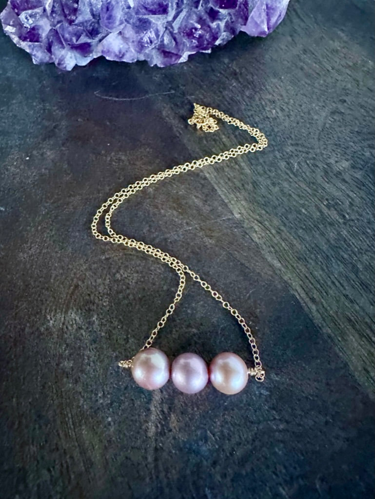 Pink Ombré Edison Pearl Bar on 14K Rose Gold Chain