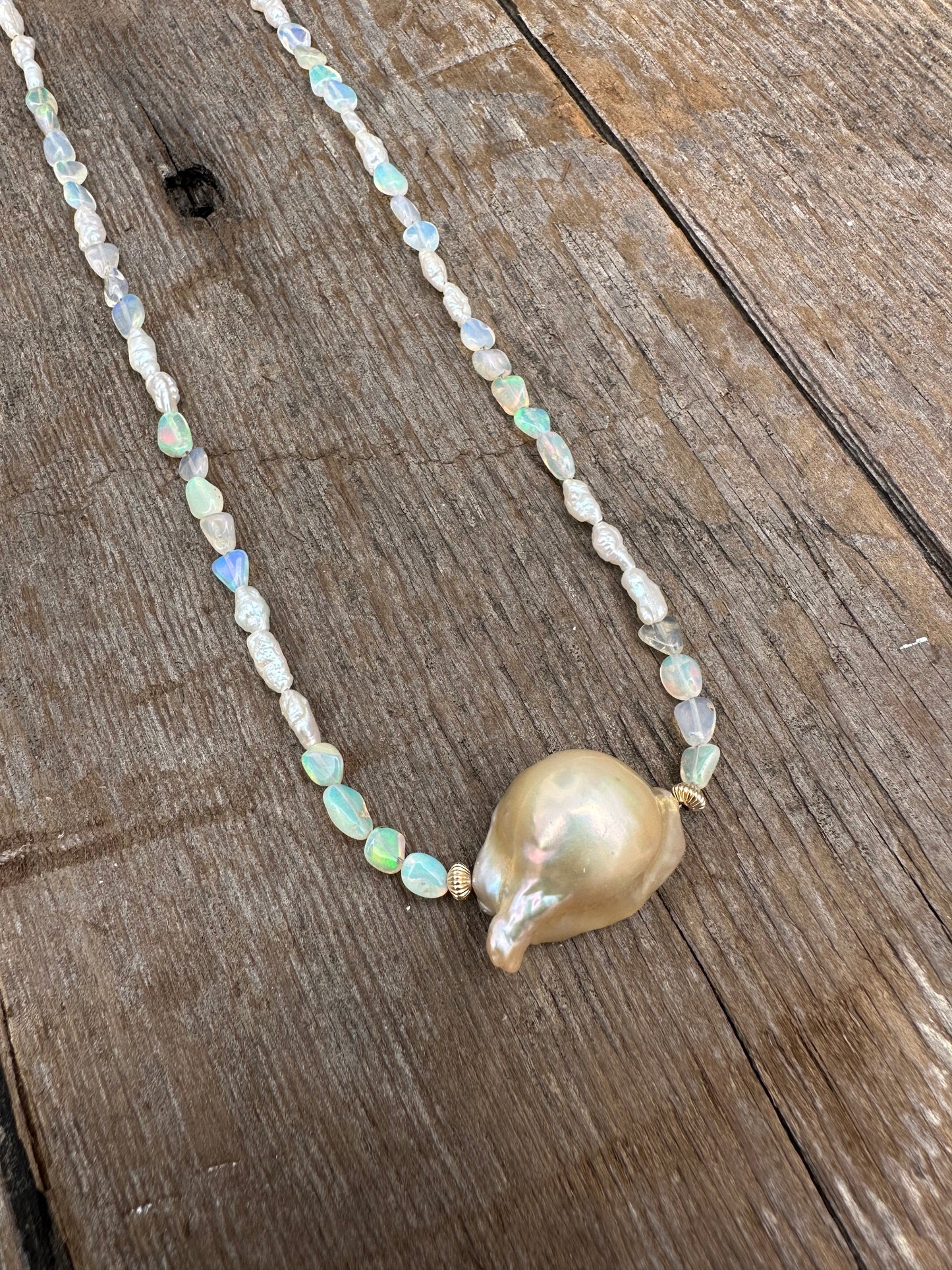 Opal and Fireball Baroque Pearl Necklace