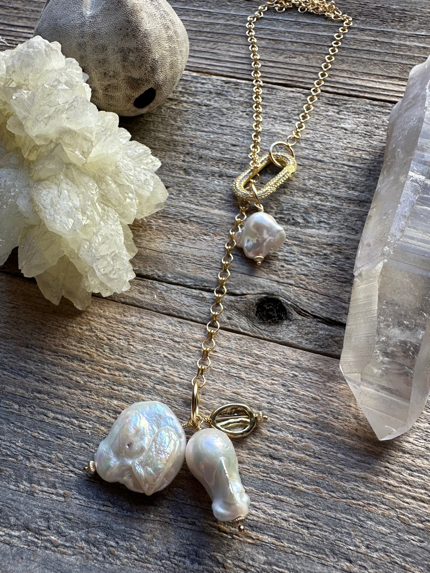 Whitewater Cloud and Fireball Pearl Gold Filled Lariat