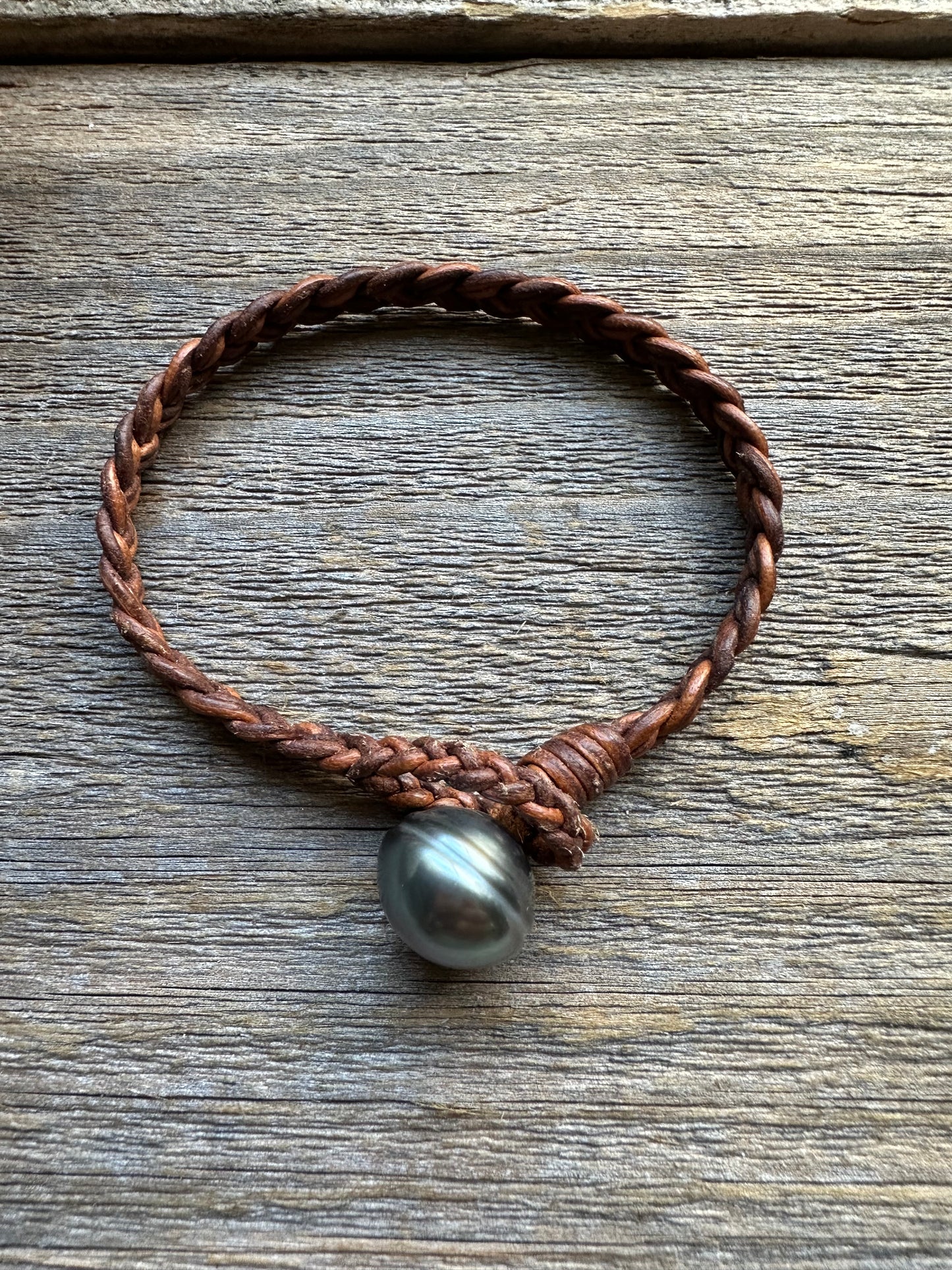 Salt and Saddle Bracelet Tahitian Pearl on Braided Leather