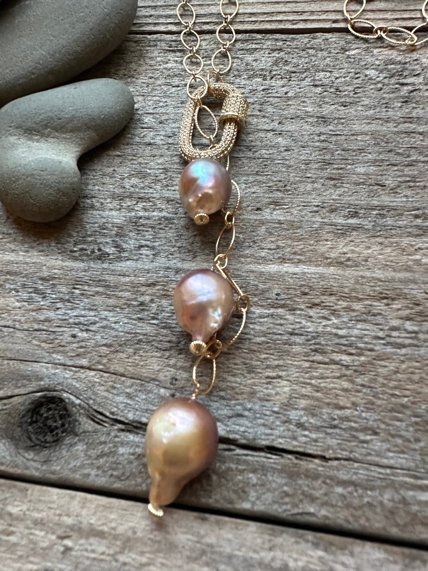 Aurora Fire Gold Filled Fireball Pearl Lariat