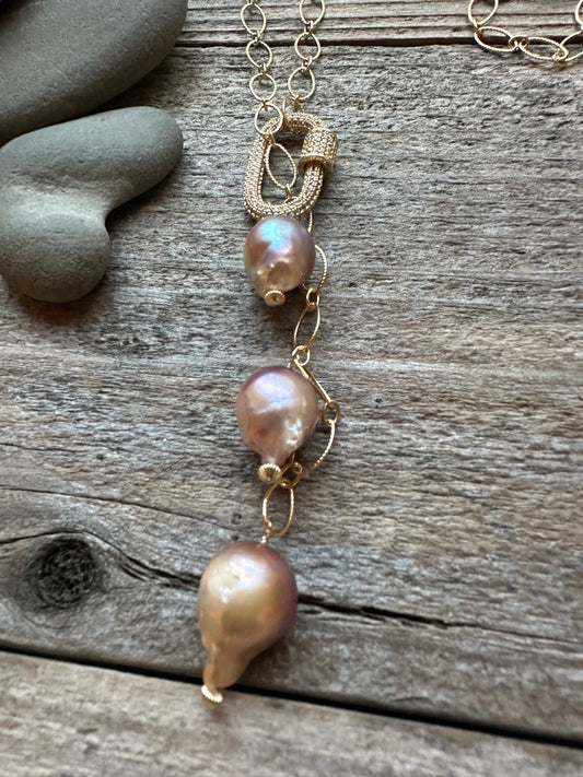 Aurora Fire Gold Filled Fireball Pearl Lariat