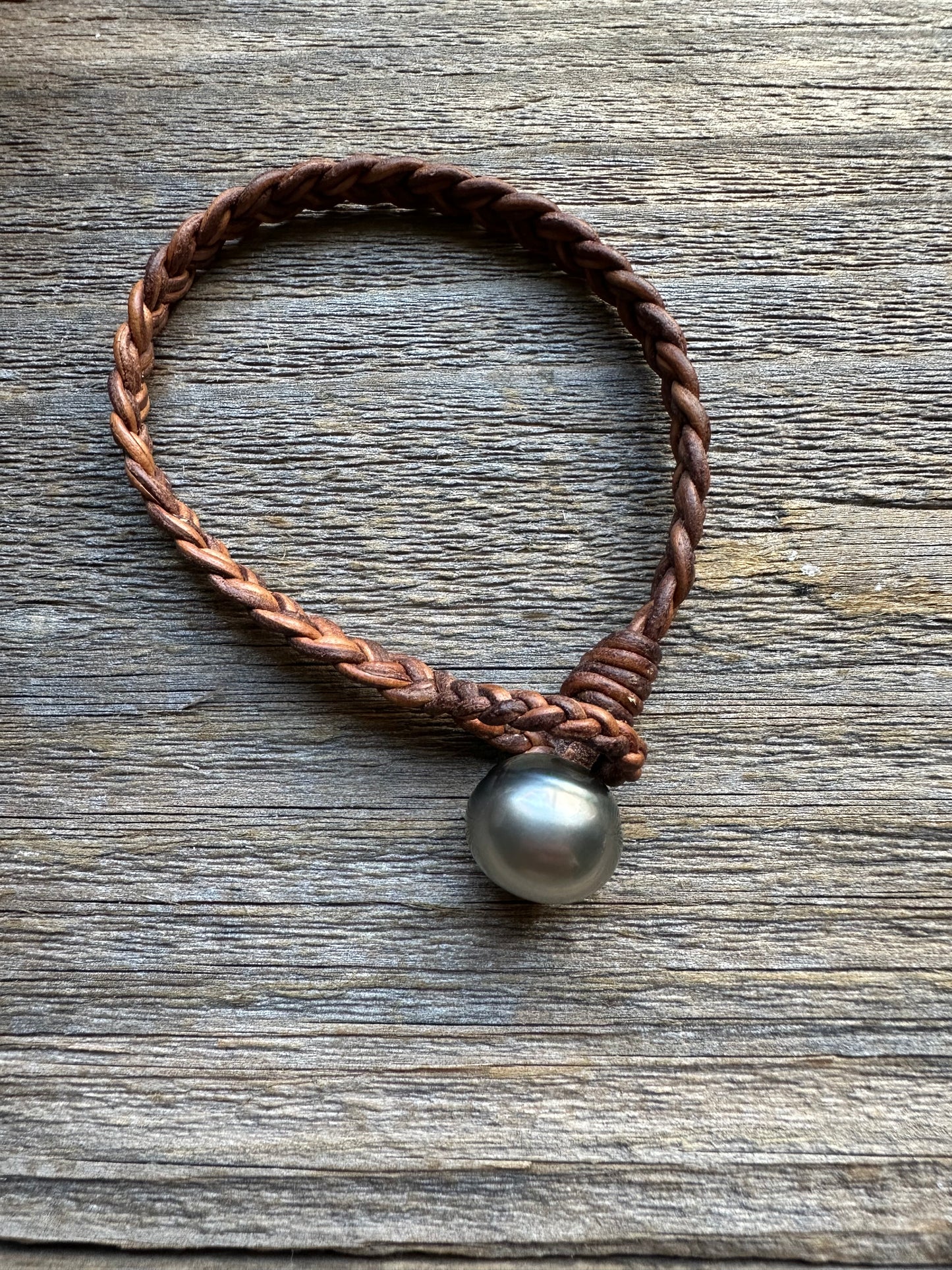 Salt and Saddle Bracelet Tahitian Pearl on Braided Leather