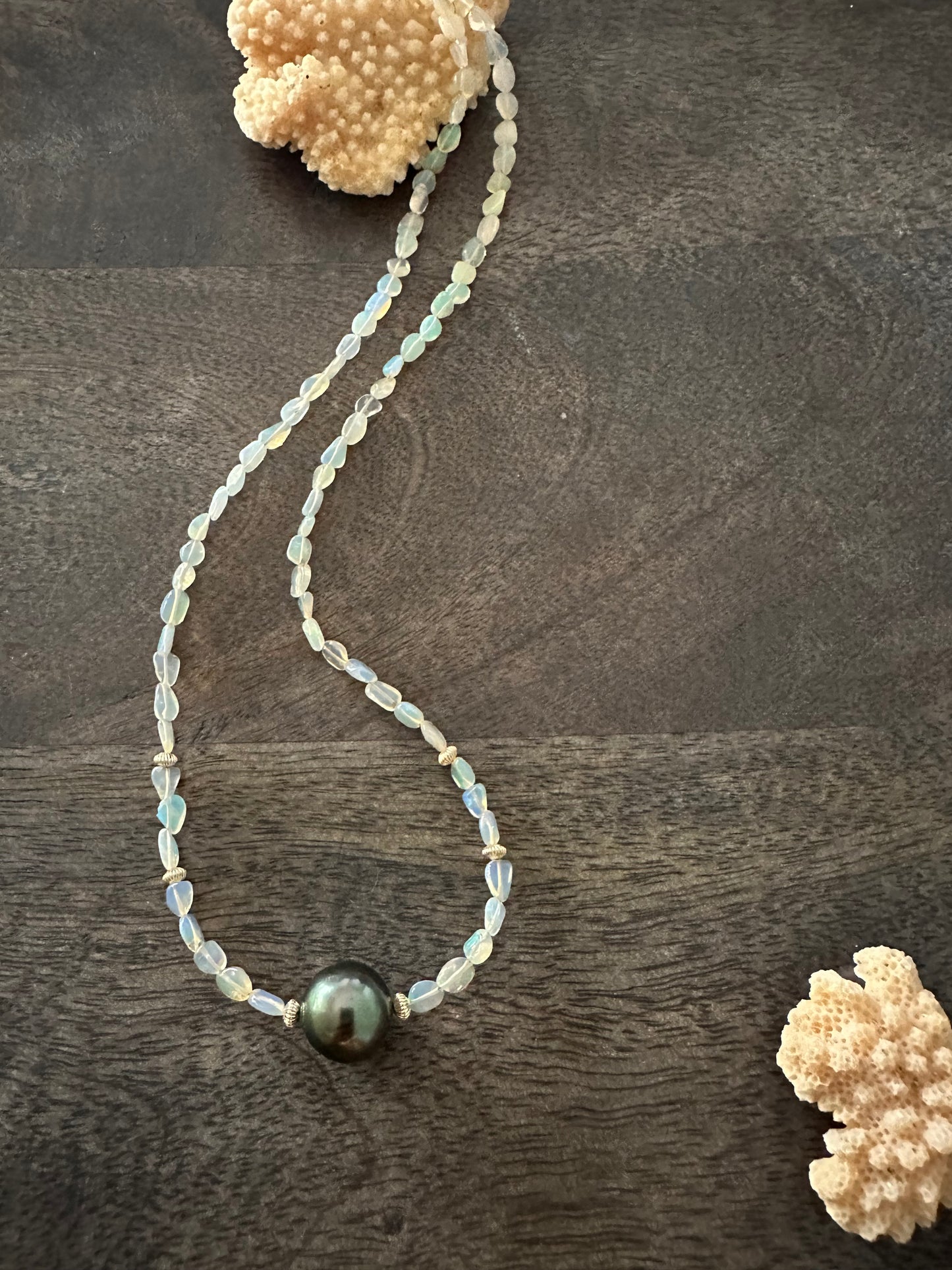 Ethiopian Opal and Tahitian Pearl 20” Necklace