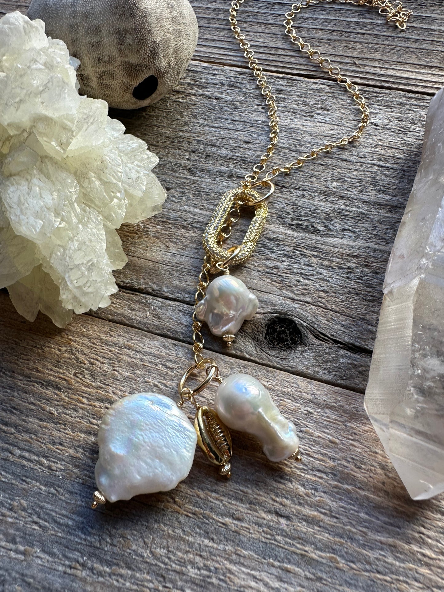 Whitewater Cloud and Fireball Pearl Gold Filled Lariat