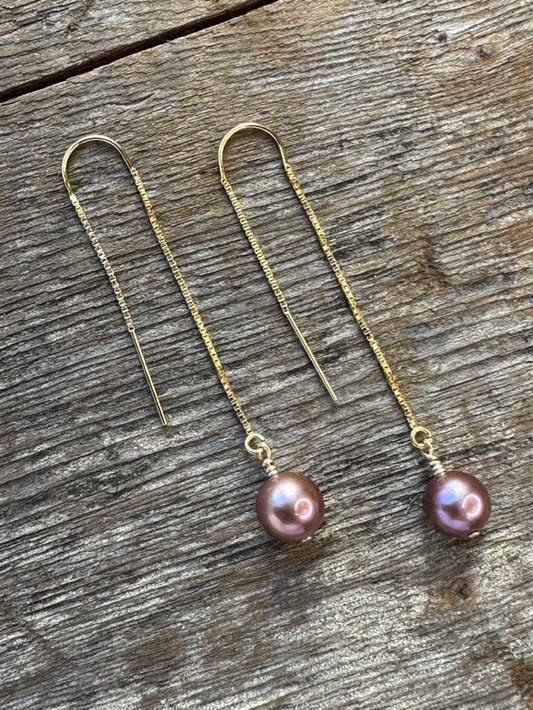 Blushing Shores Threader Pink Edison Pearl Earrings