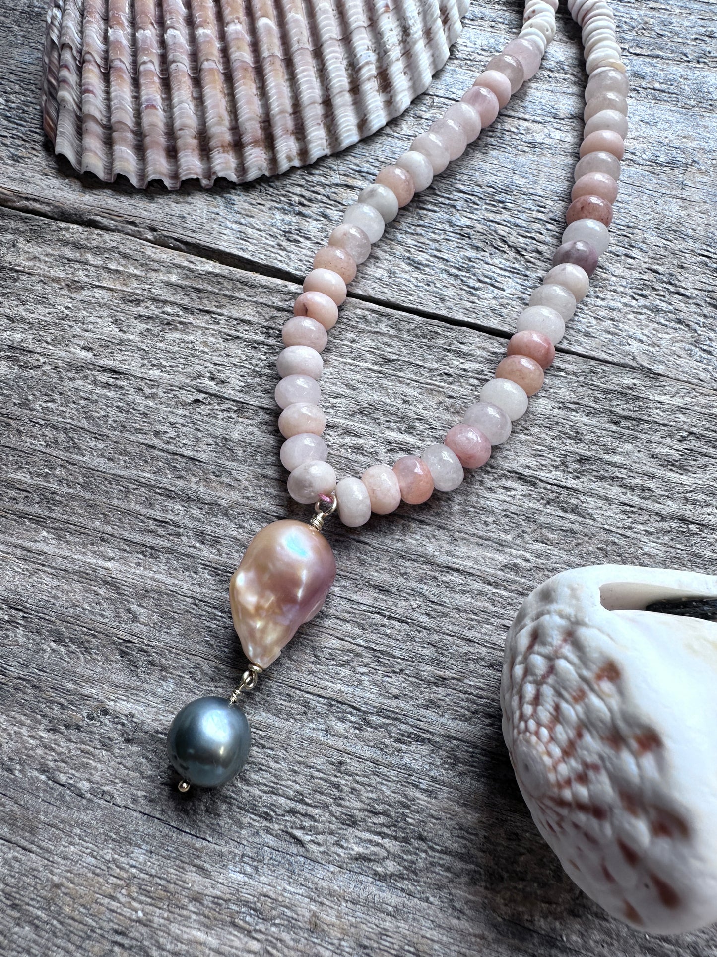 Wild Aventurine Fireball and Tahitian Pearl 16.5” Necklace
