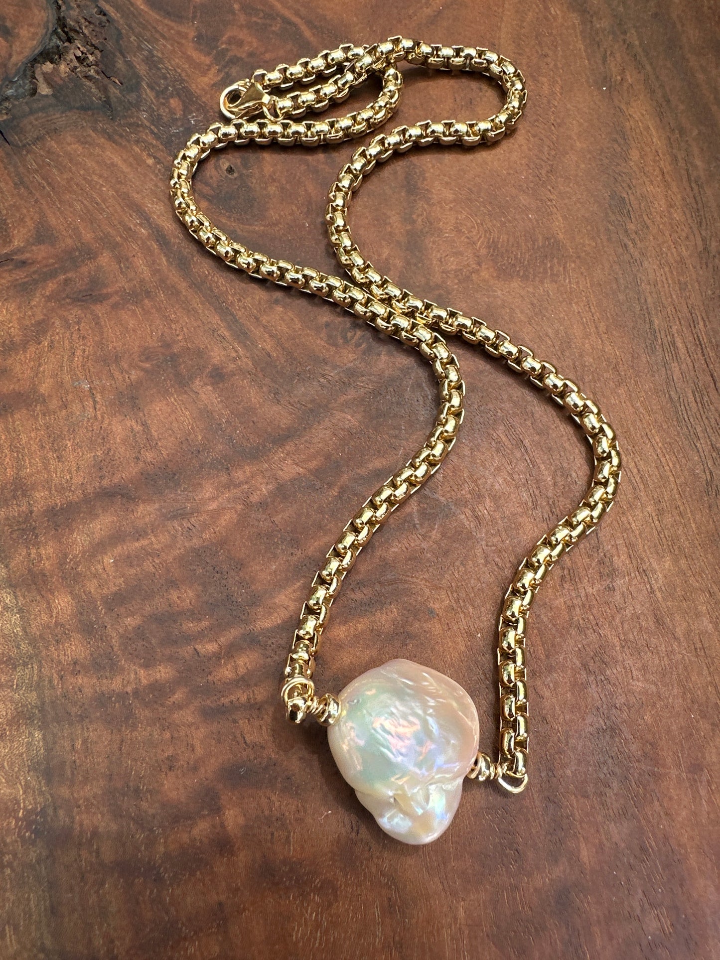 Fireball Baroque Pearl Necklace on Gold Filled Rolled Box Chain
