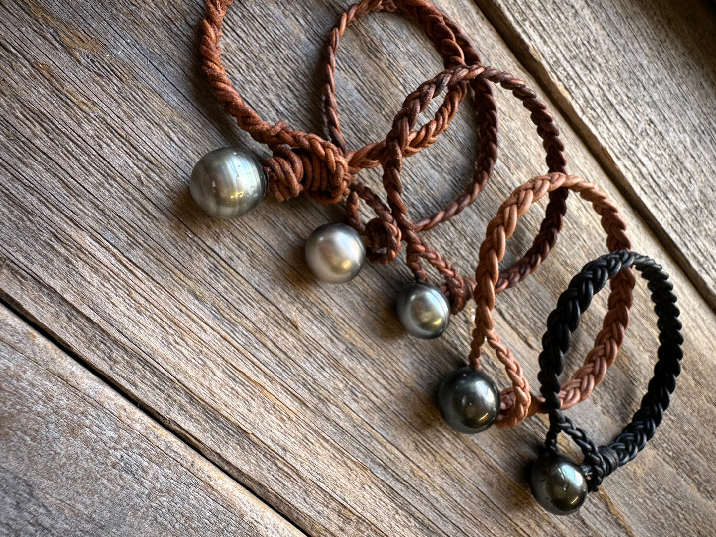 Salt and Saddle Bracelet Tahitian Pearl on Braided Leather