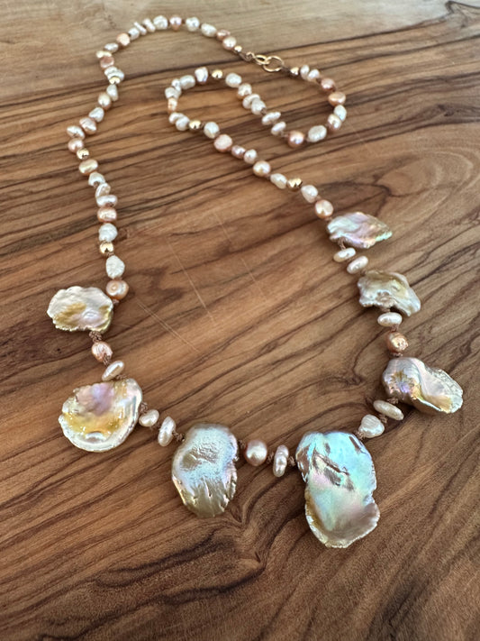 Rose Tide Keshi and Freshwater Pearl 19” Necklace