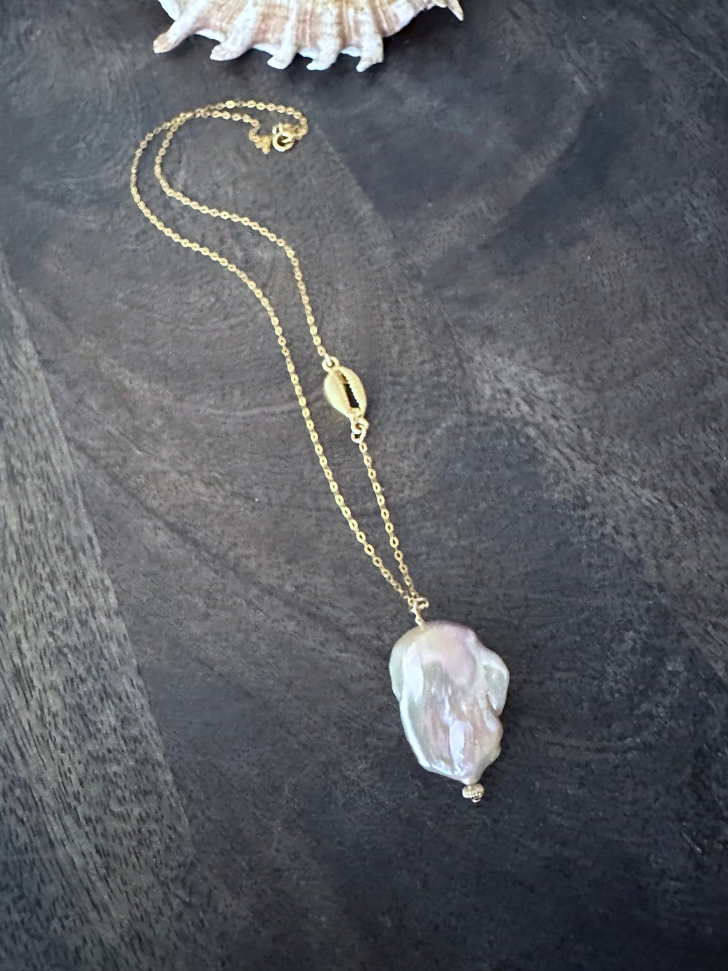 Radiant Rebellion Fireball Baroque Pearl and Vermeil Cowrie Necklace