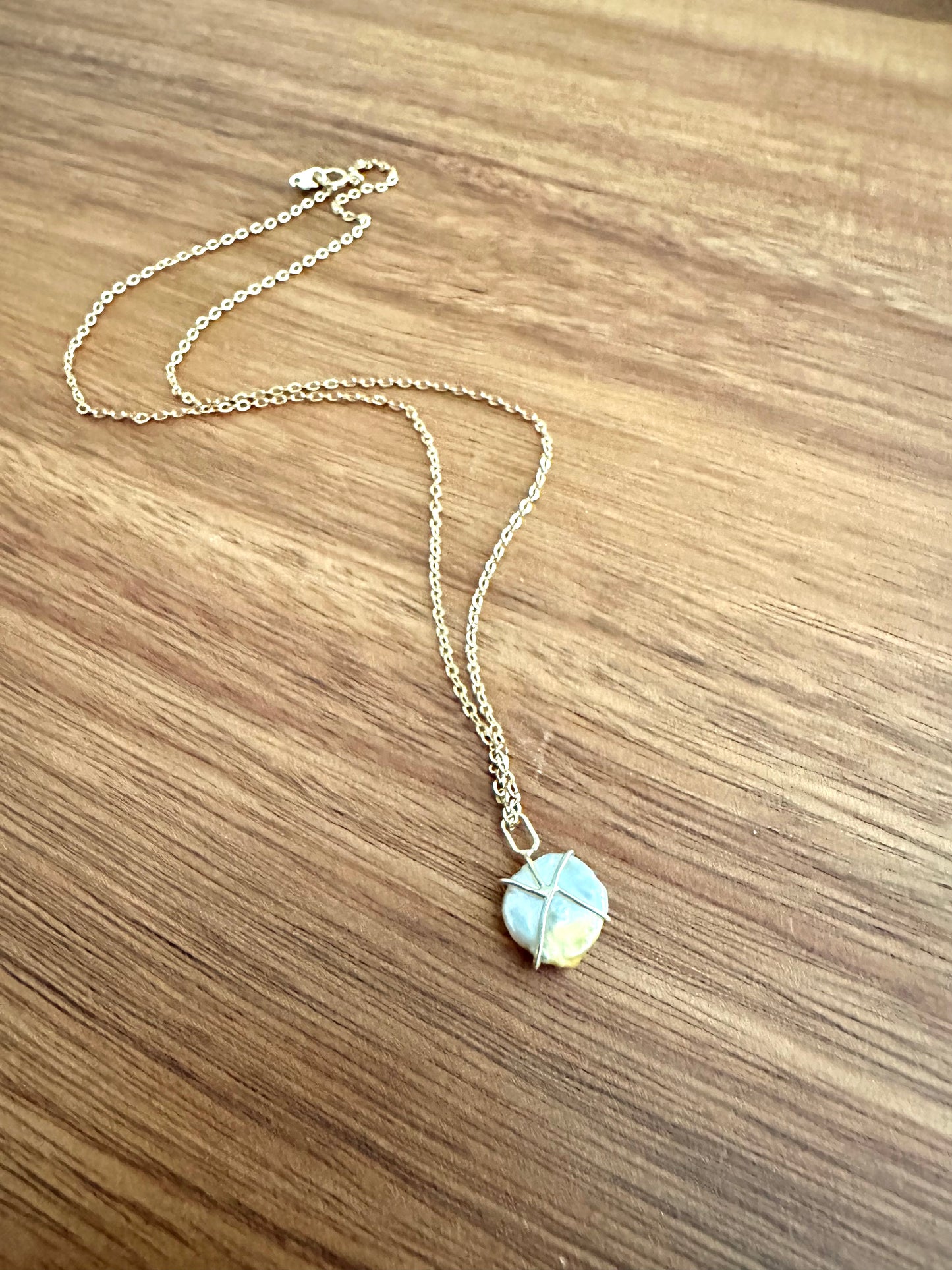 Mermaid's Treasure: Handcrafted 14K Gold Prong Set Keshi Pearl Pendant Necklace