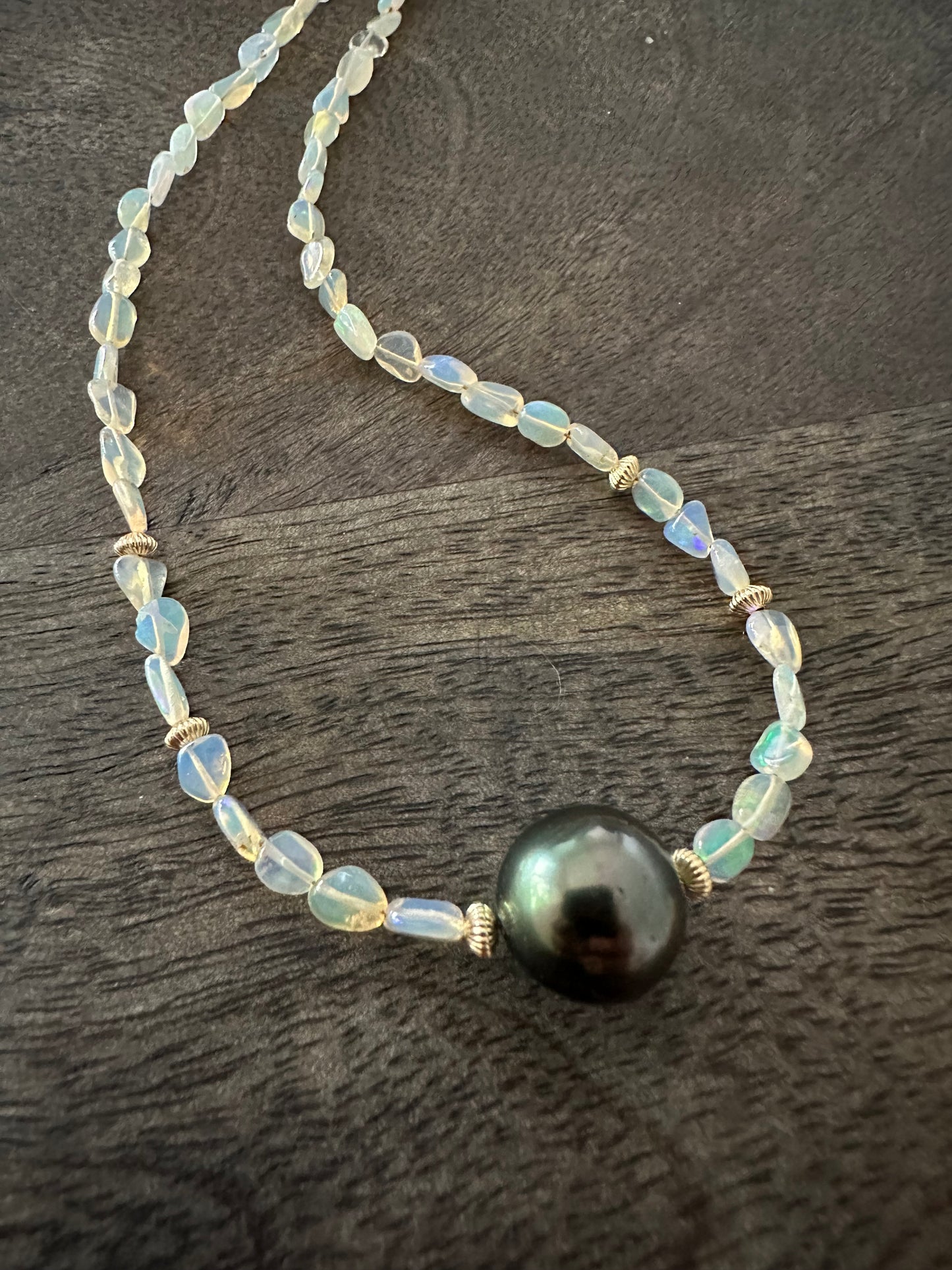 Ethiopian Opal and Tahitian Pearl 20” Necklace