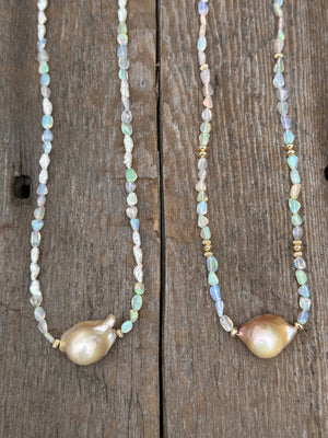 Opal and Fireball Baroque Pearl Necklace