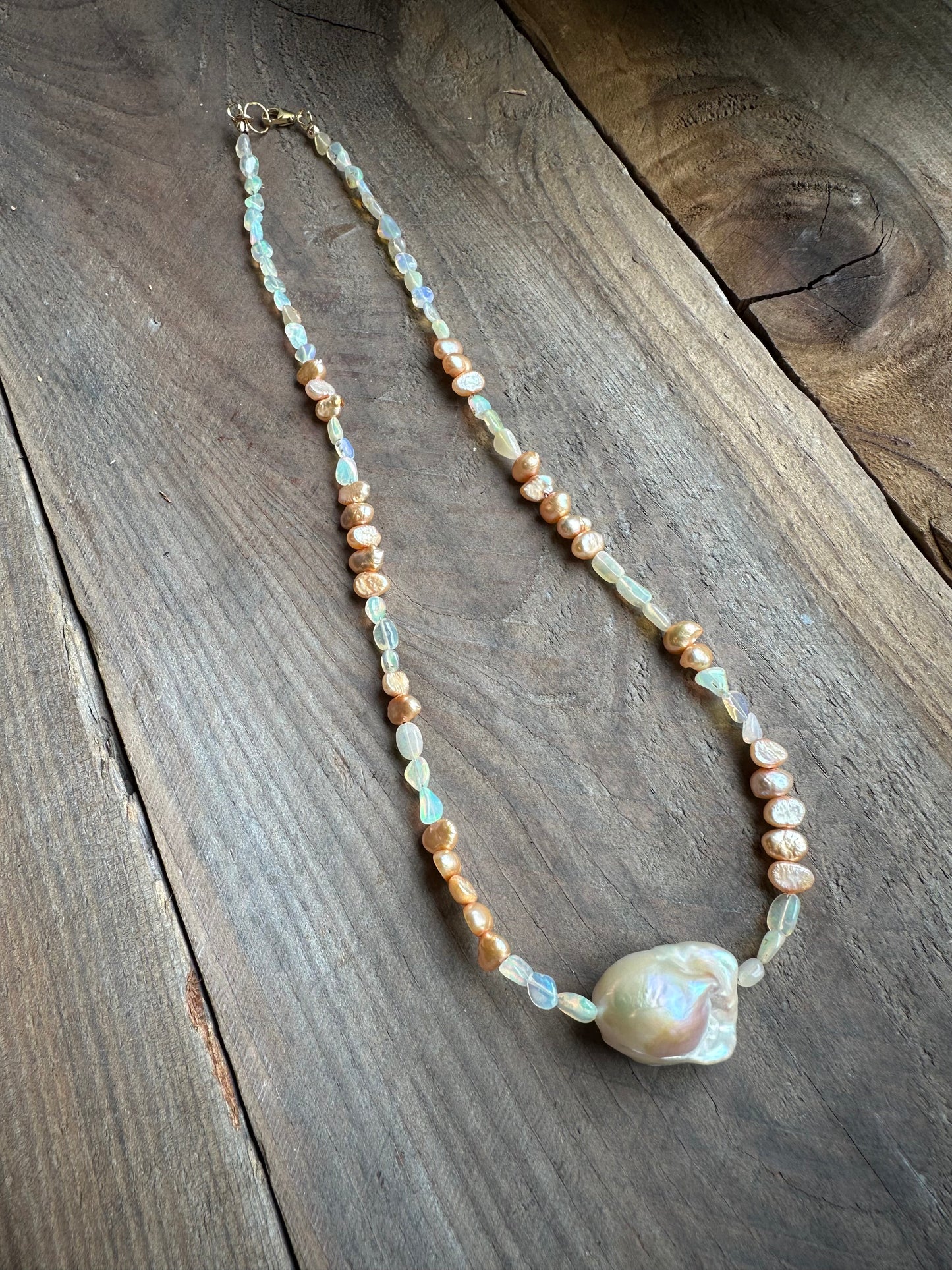 Opal and Fireball Baroque Pearl Necklace