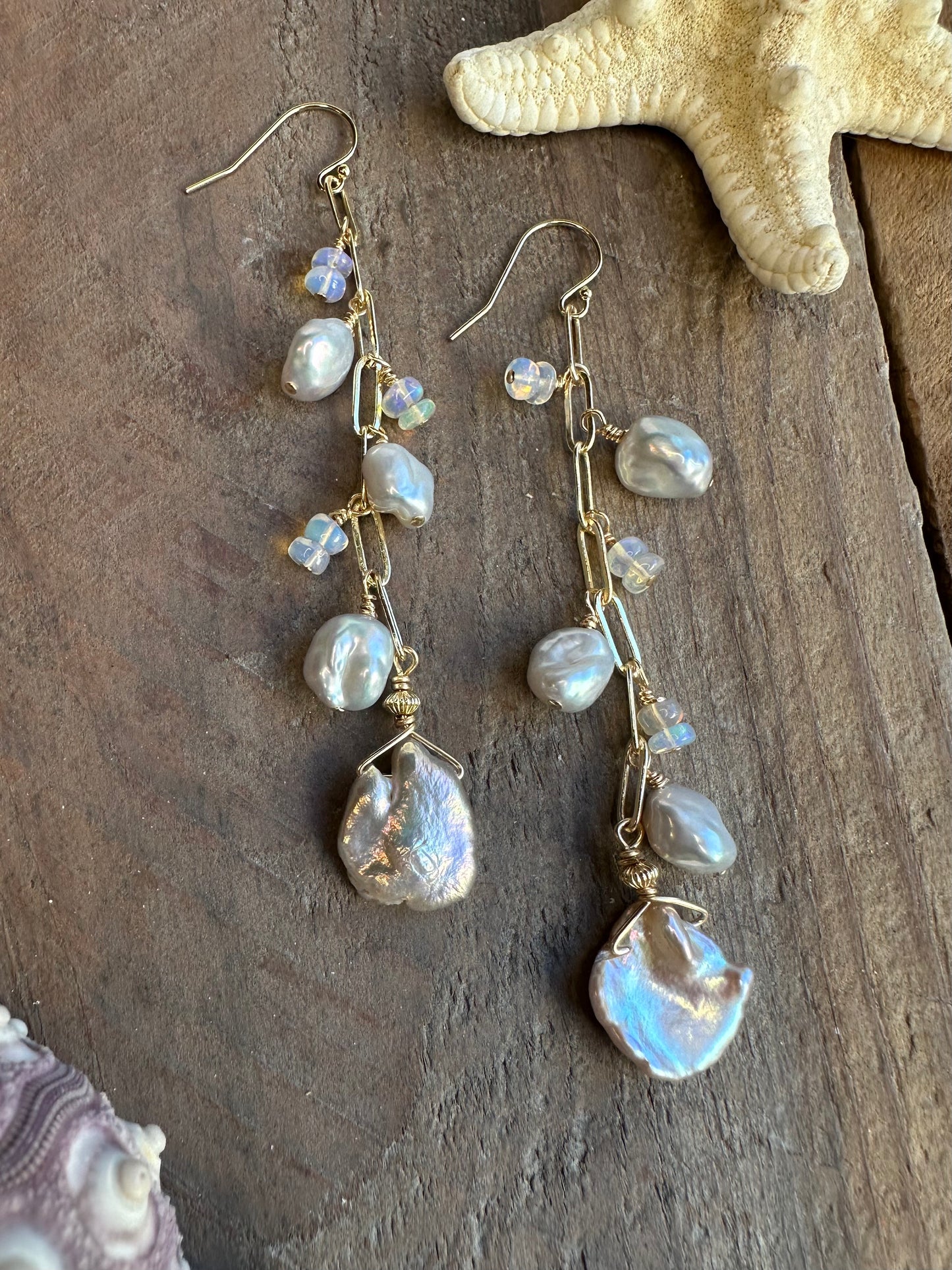 Coastal Opal and Keshi Shoulder Duster Earrings