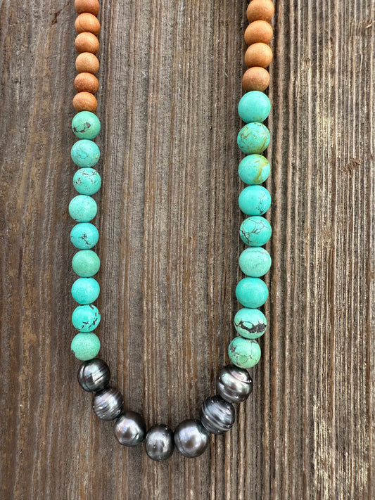 Turquoise Sacred Tide with 7 Tahitian Pearls