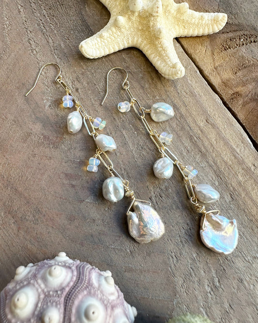 Coastal Opal and Keshi Shoulder Duster Earrings