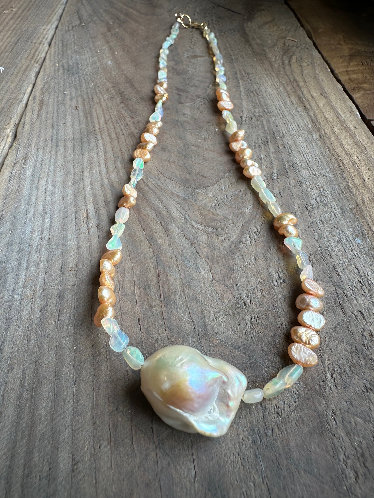 Opal and Fireball Baroque Pearl Necklace