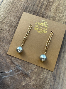Tahitian Pearl Paperclip Chain Dangler Earrings