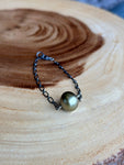 Linked Antiqued Sterling Silver Large Green Tahitian Pearl Bracelet