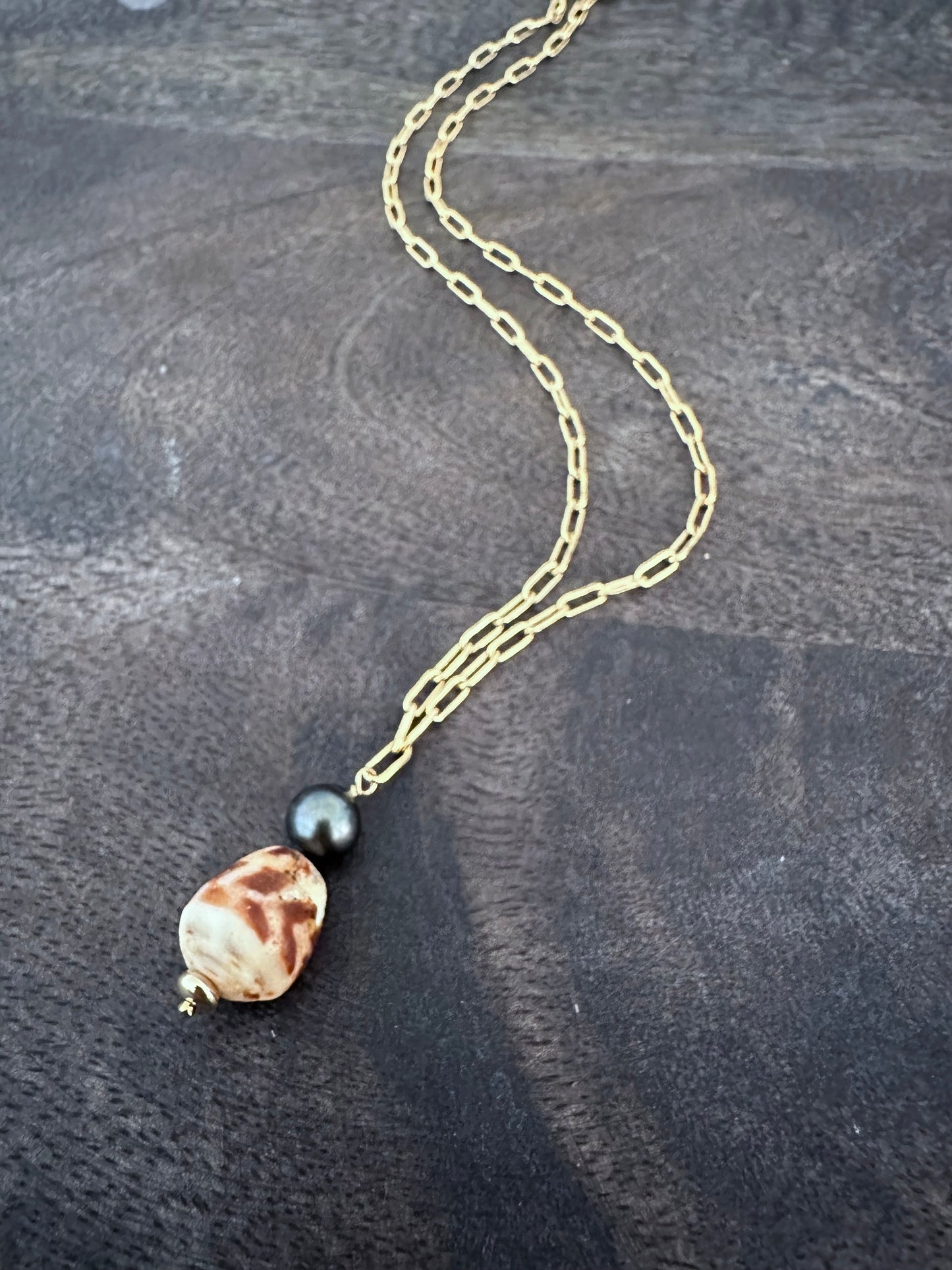 Pacific Fusion: The Hawaiian Hebrew Cone Shell and Tahitian Pearl Alchemy Necklace