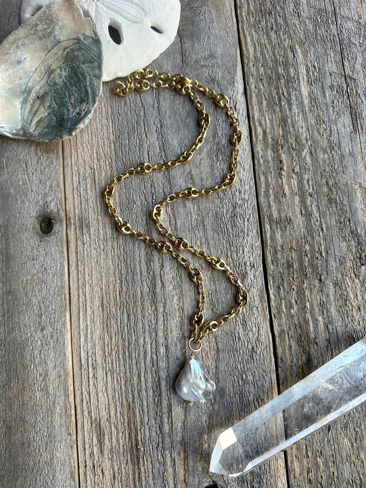 Riviera Cloud Pearl Pendant Gold Overlay 28" Necklace