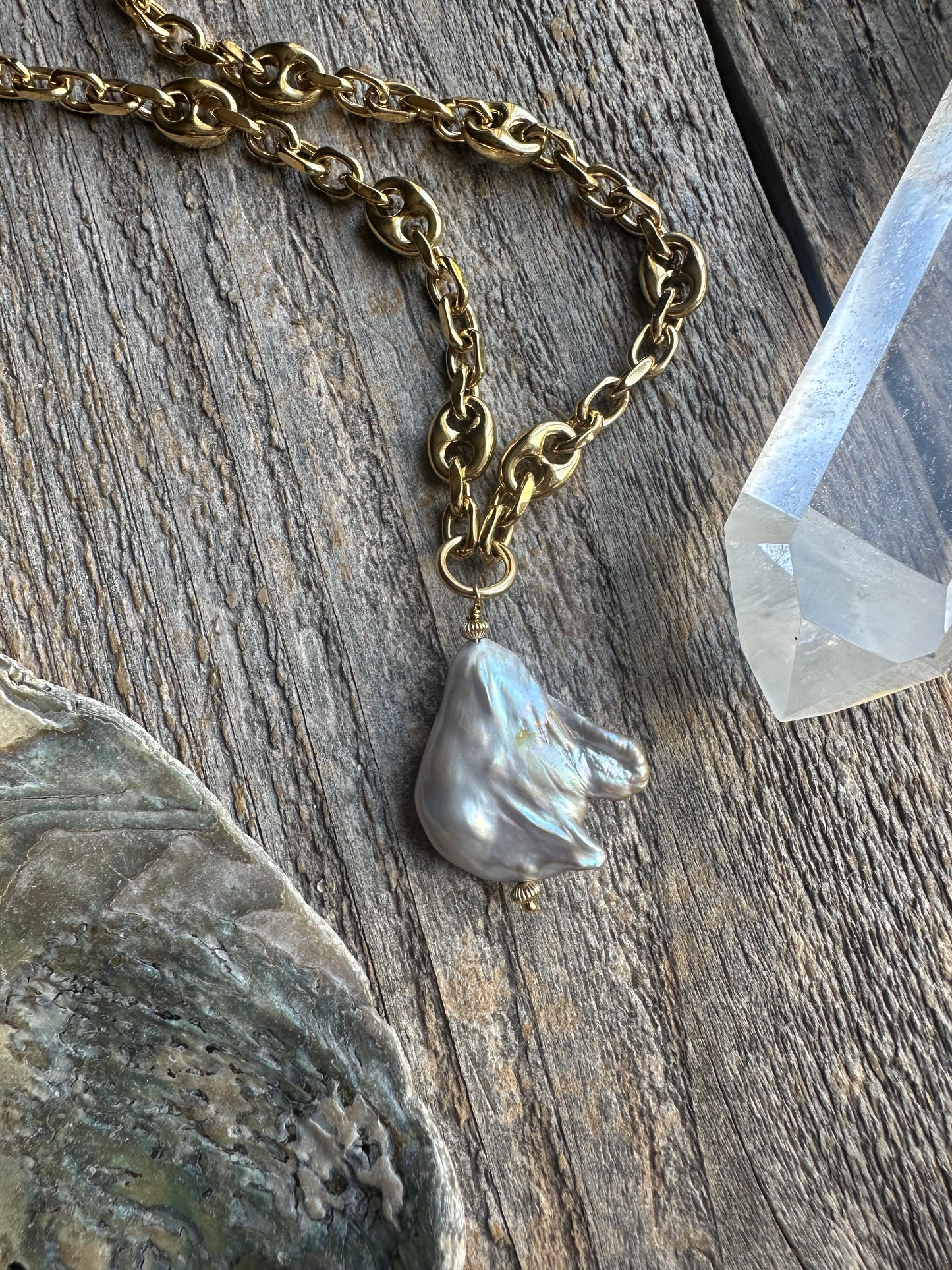 Riviera Cloud Pearl Pendant Gold Overlay 28" Necklace