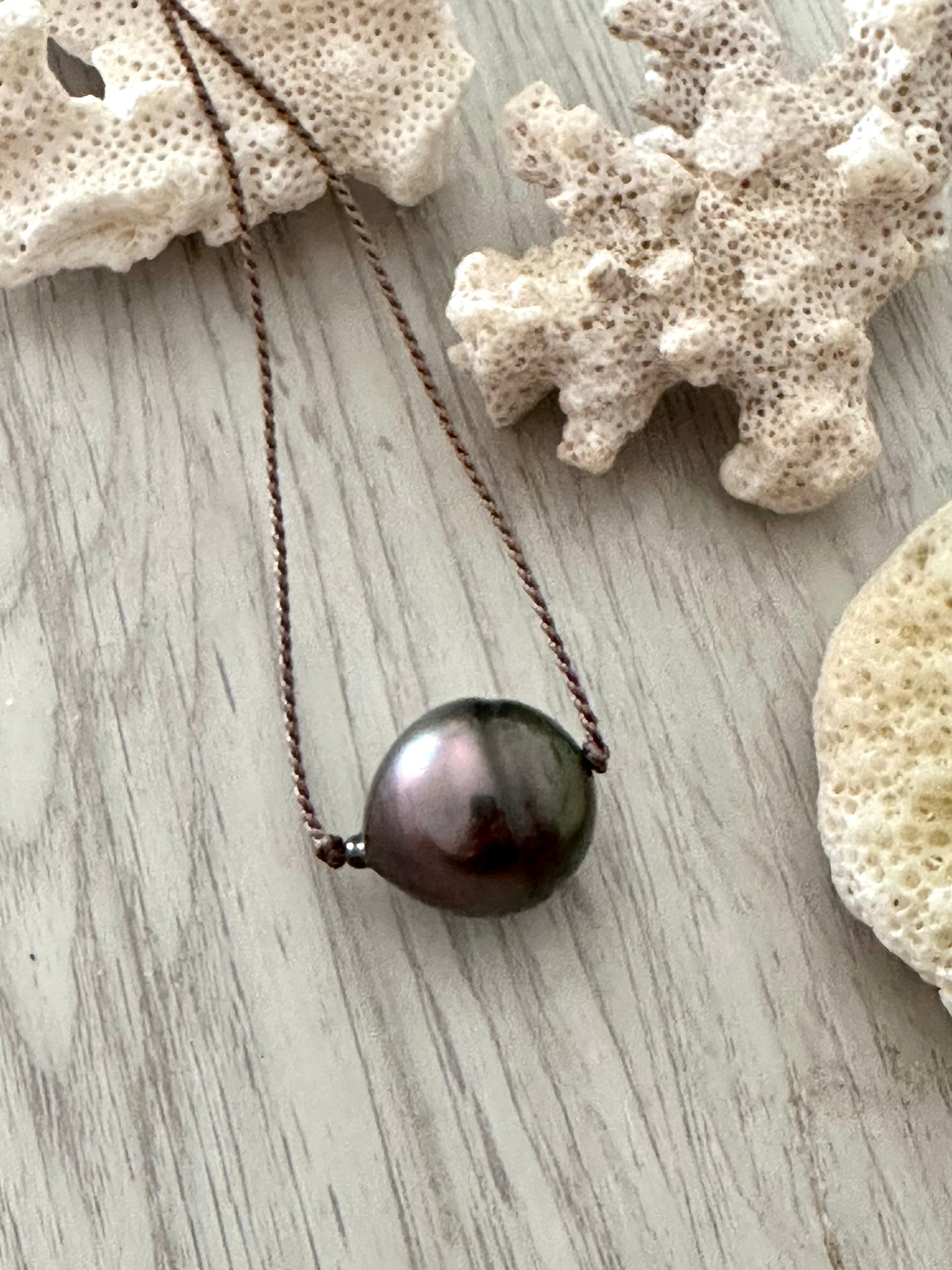 Single Tahitian Pearl on Silk Necklace