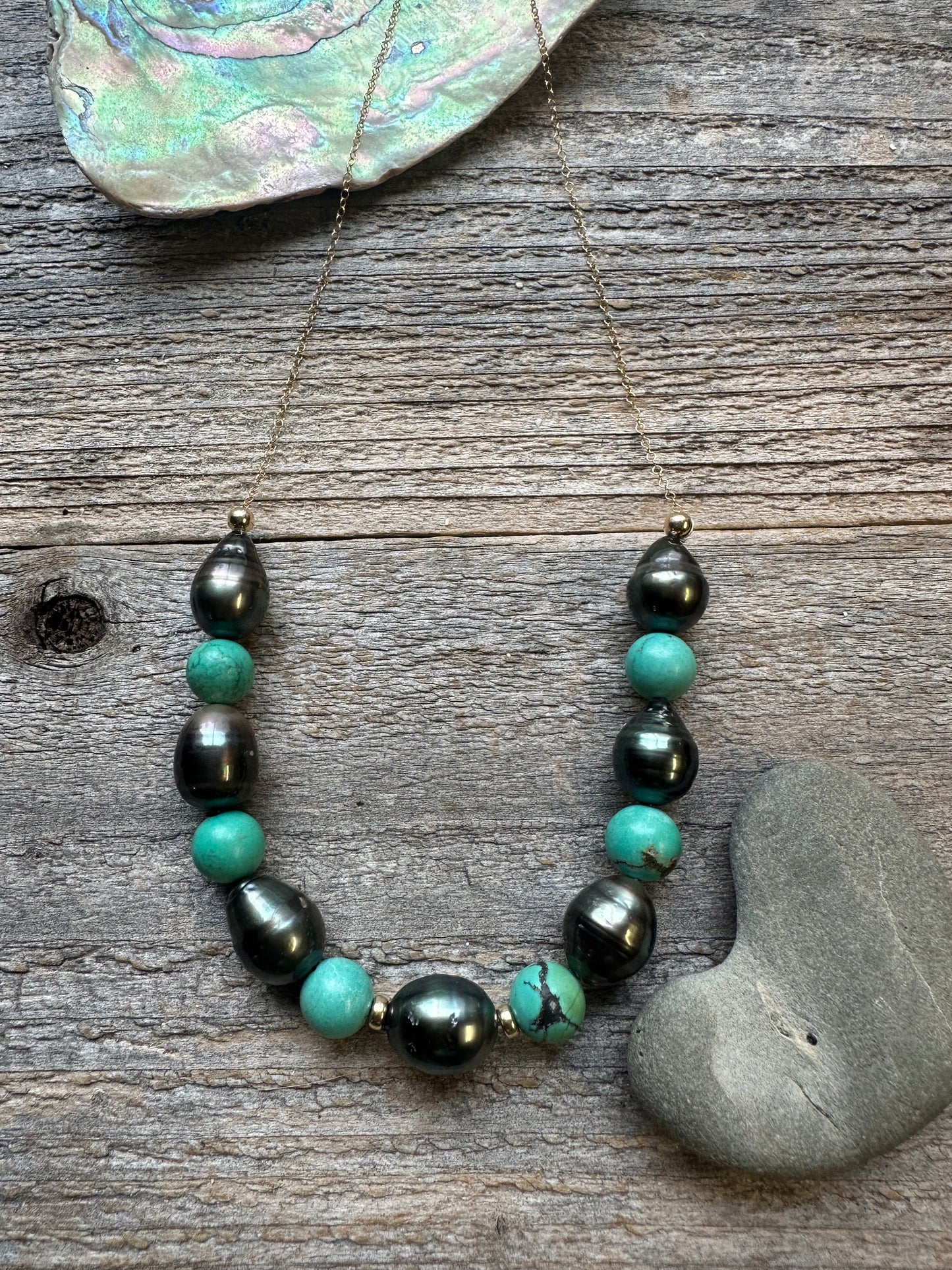 Pacifica Tahitian Pearl and Turquoise 20" Necklace