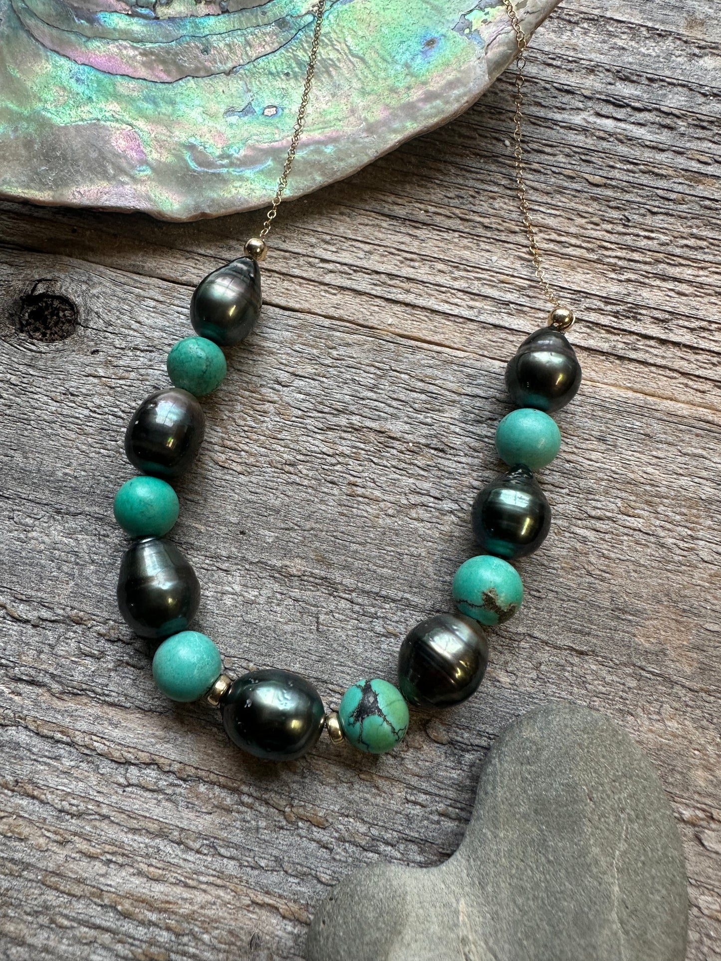Pacifica Tahitian Pearl and Turquoise 20" Necklace