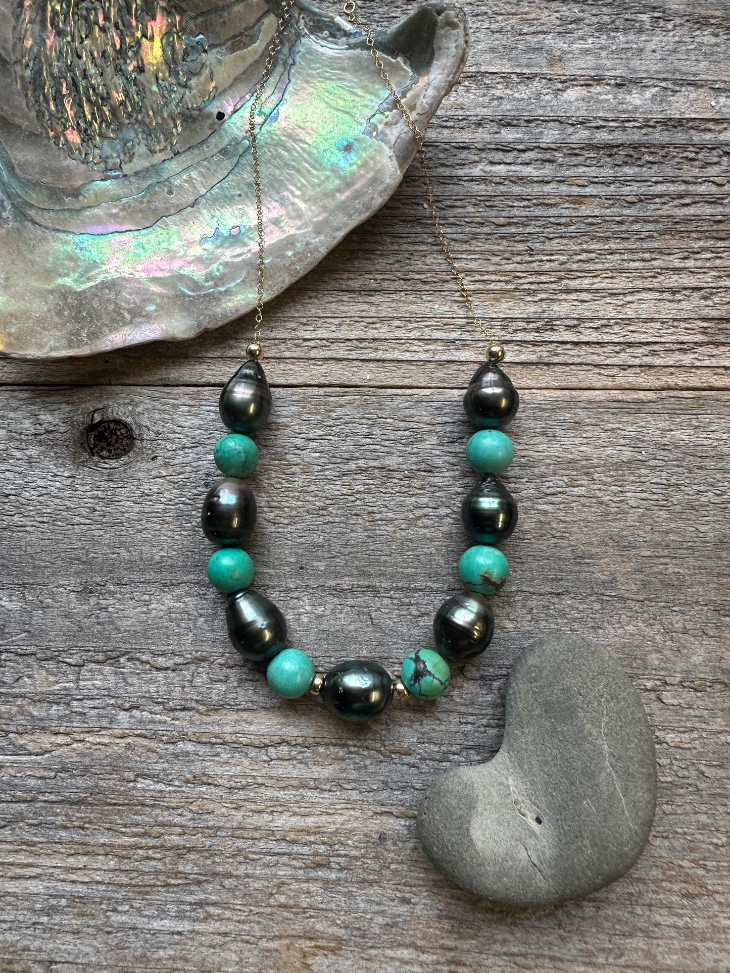 Pacifica Tahitian Pearl and Turquoise 20" Necklace