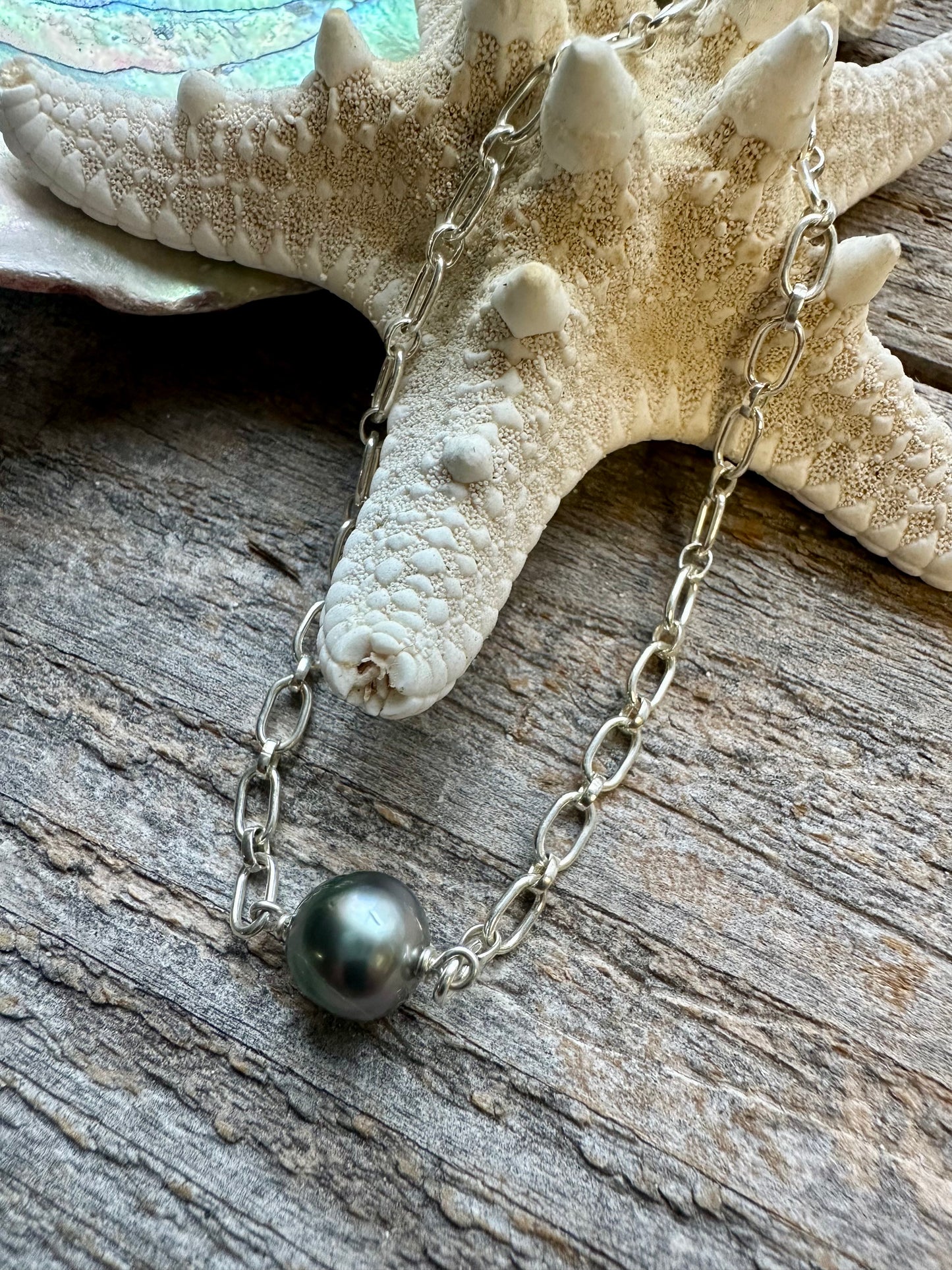 Single Tahitian Pearl Silver 8" Bracelet