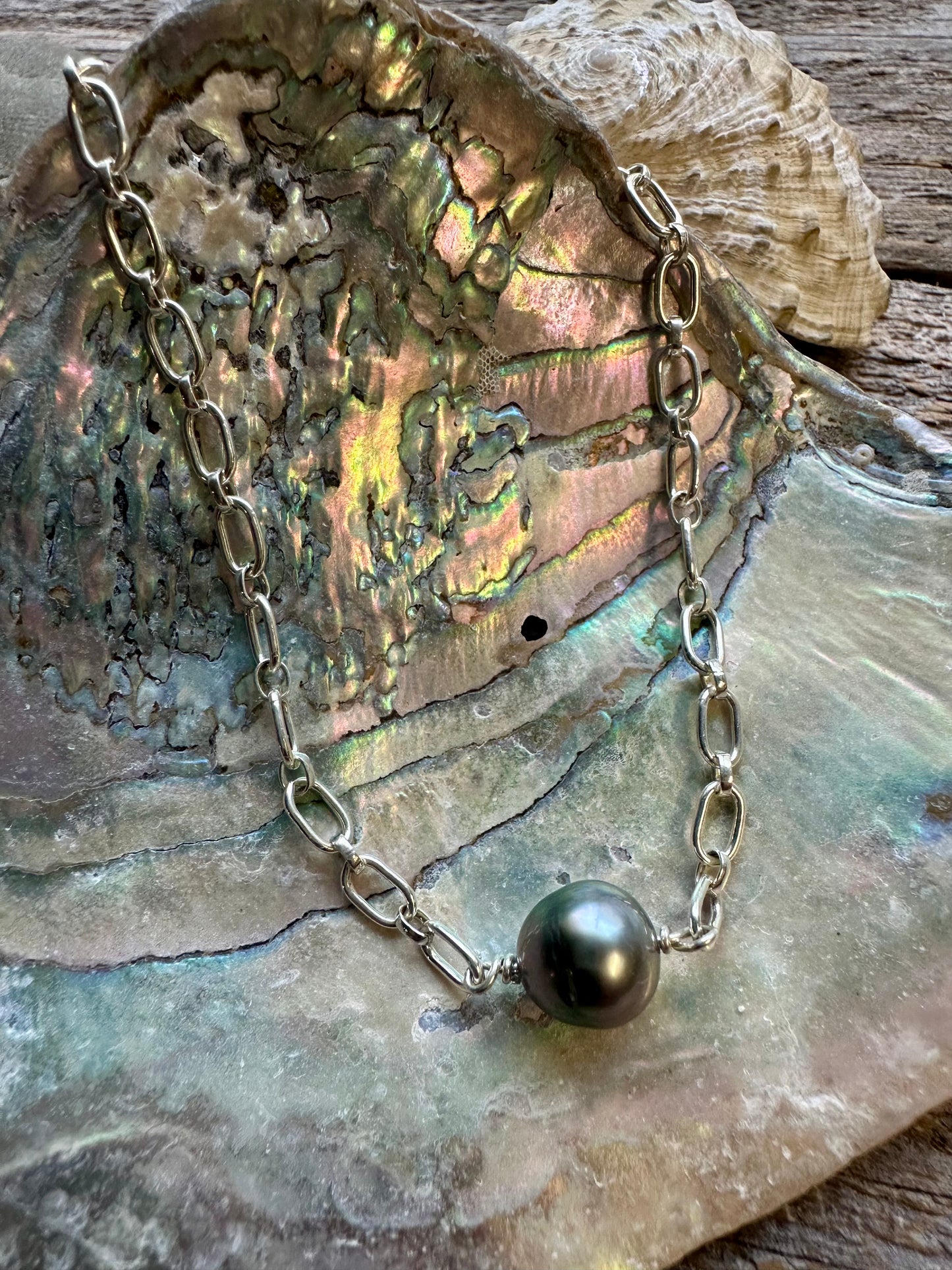 Single Tahitian Pearl Silver 8" Bracelet