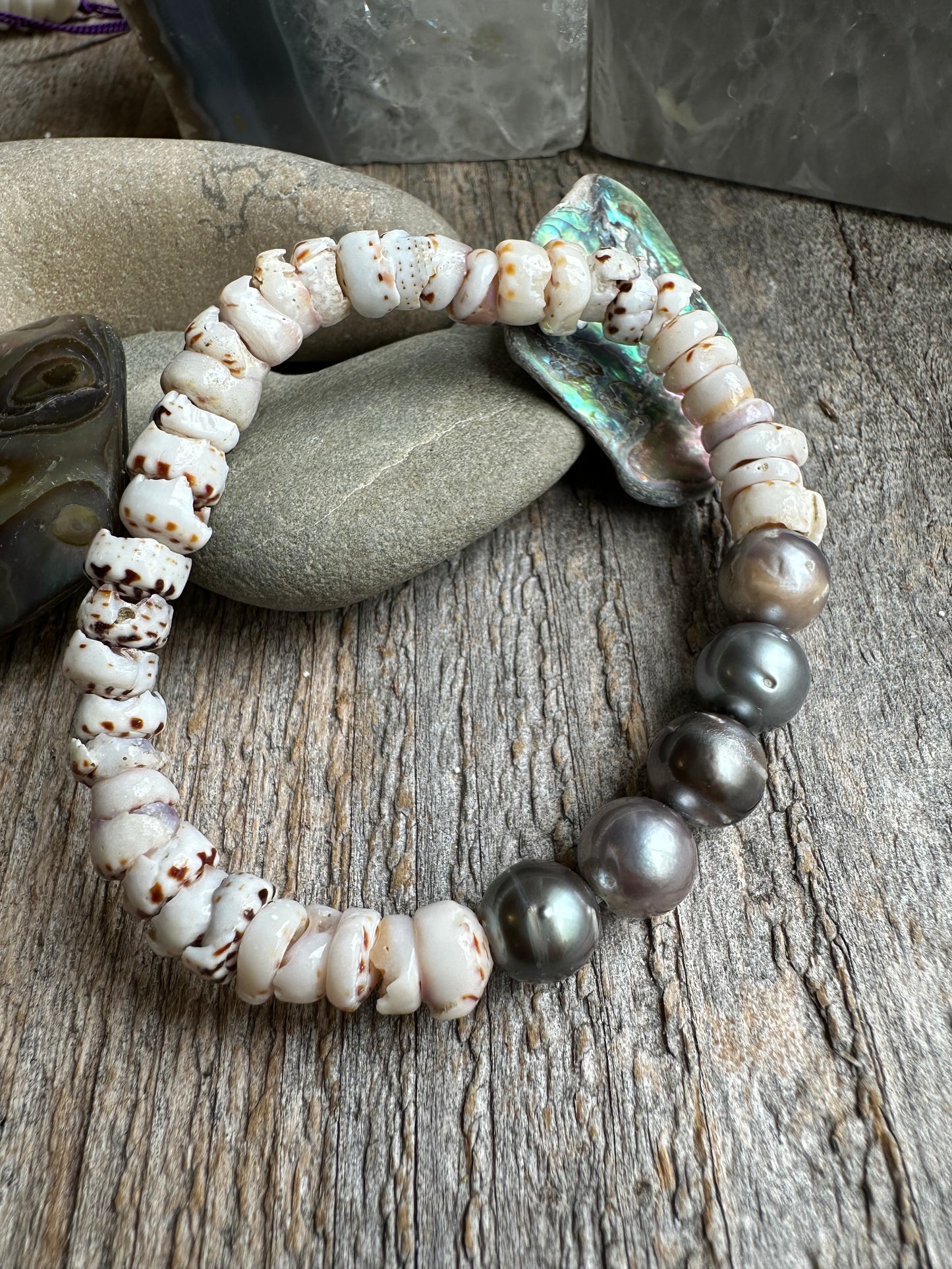 Low Tide Tahitian and Spotted Puka Shell Bracelet