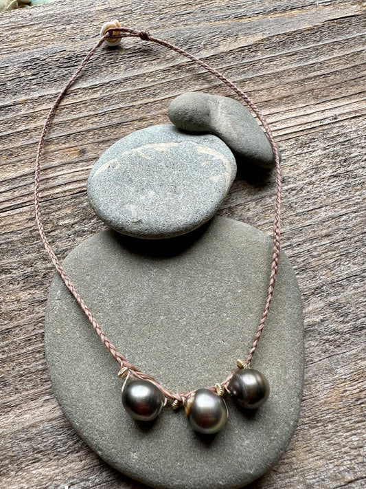 Drift Woven Necklace — Triple Tahitian Pearl Necklace 17"