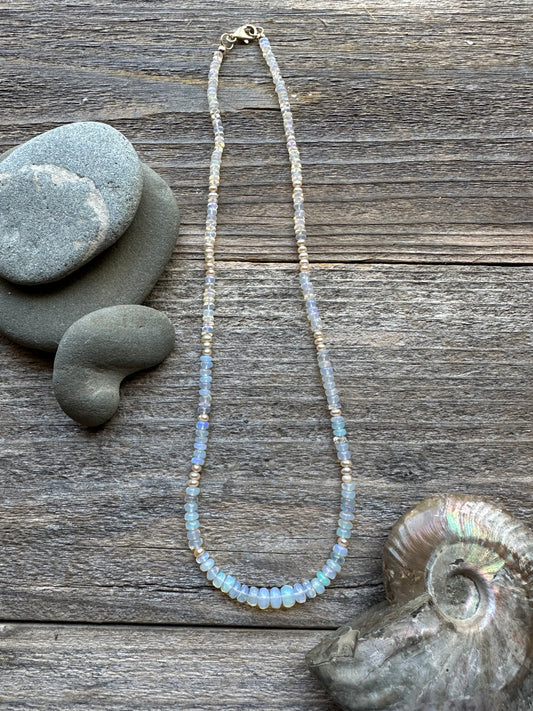 Moonwater Necklace Opal & Seed Pearl 19" Necklace