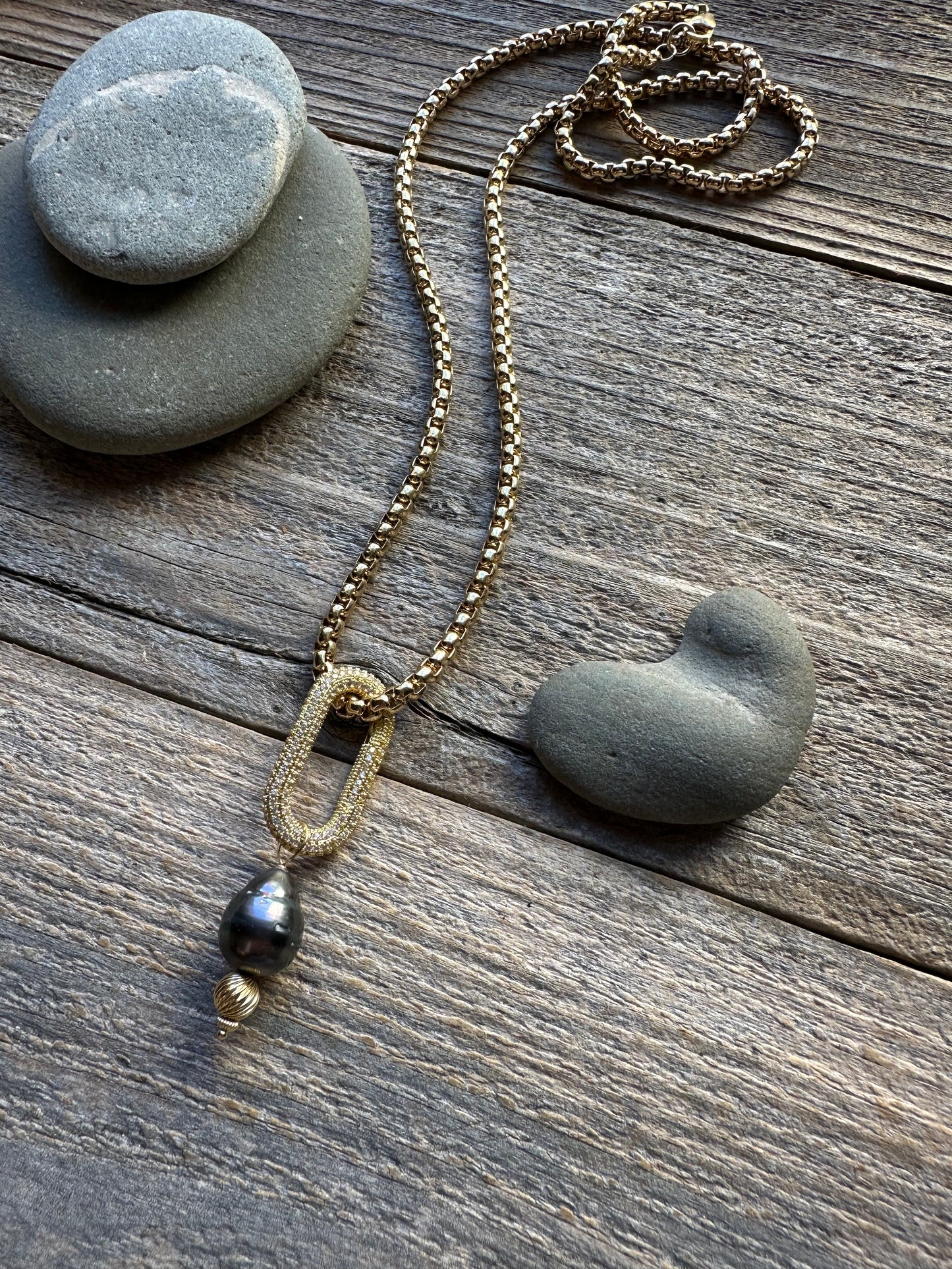 Luna Gate Tahitian and Pave Link 32" Necklace