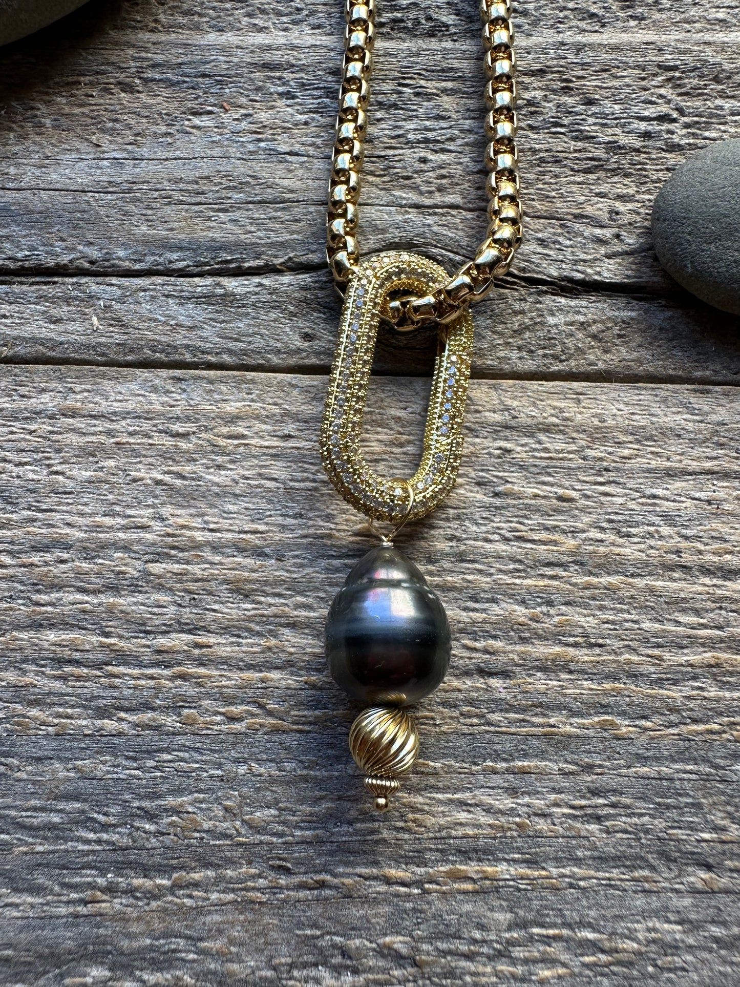 Luna Gate Tahitian and Pave Link 32" Necklace