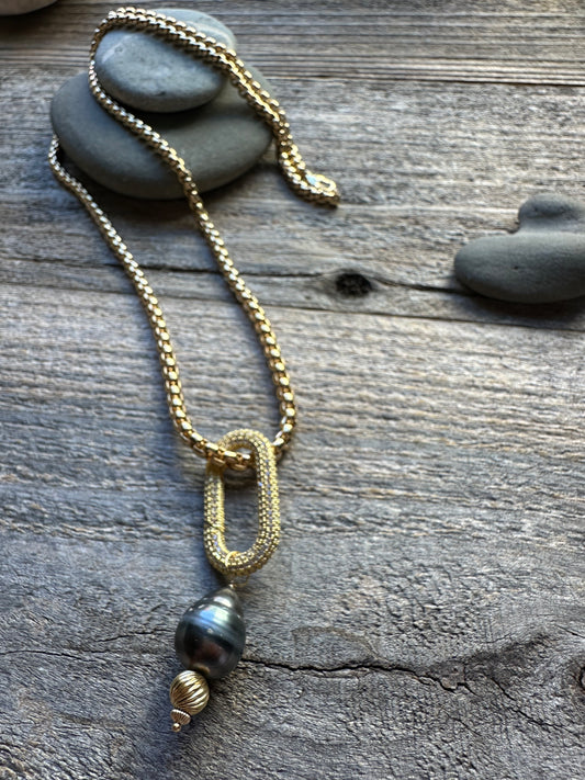 Luna Gate Tahitian and Pave Link 32" Necklace