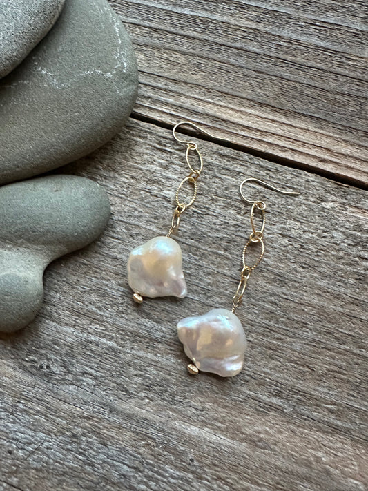 Solar Current Fireball Pearl Gold Filled Earrings