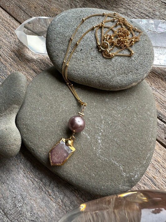 Roseguard Edison Pearl and Aura Quartz Necklace