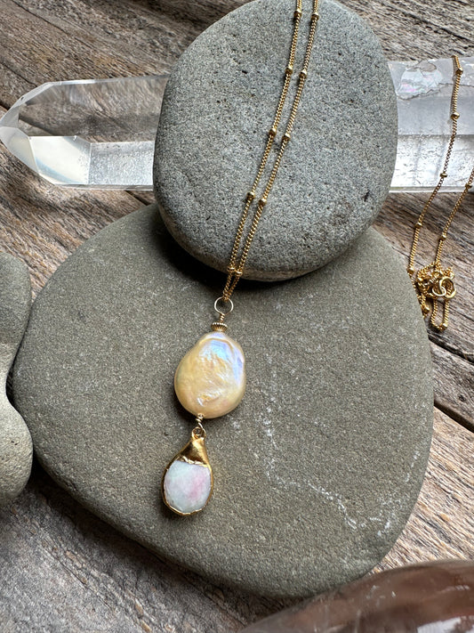 Luminara Coin Pearl and Aura Stone Necklace