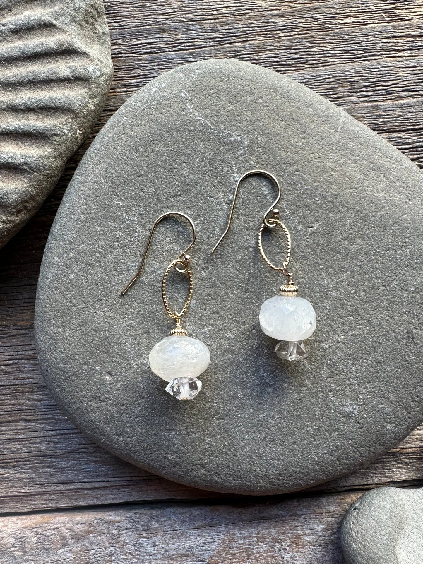 Etherlight Moonstone and Herkimer Diamond Earrings